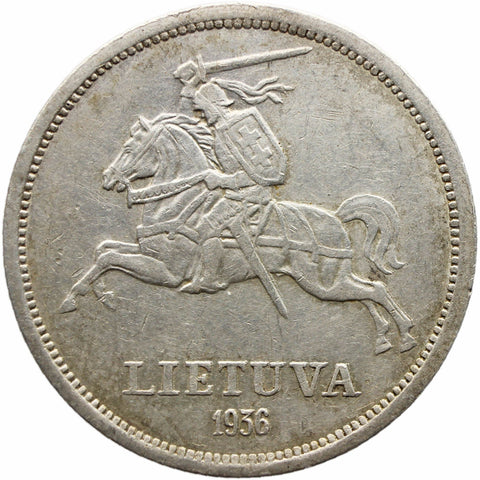 1936 5 Litai Lithuania Coin Silver Jonas Basanavičius