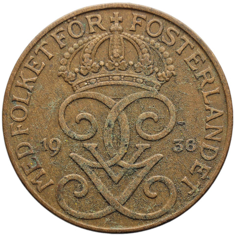 1936 5 Öre Sweden Coin Gustaf V short 6