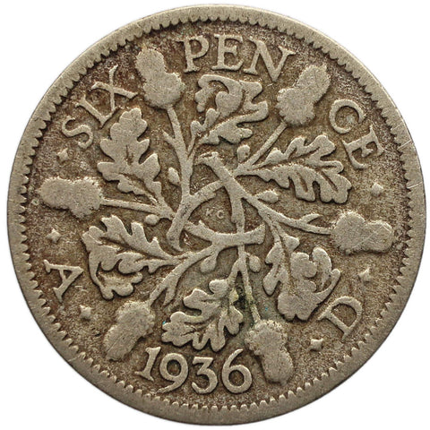 1936 6 Pence George V Silver Coin United Kingdom