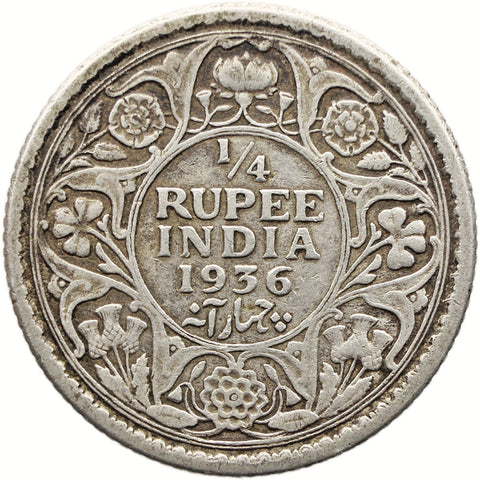 1936 Quarter Rupee British India Coin George V Silver Calcutta Mint