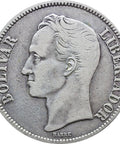 1936 Venezuela 5 Bolivares Silver Coin Philadelphia Mint Simon Bolivar