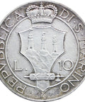 1937 San Marino 10 Lire Silver Coin