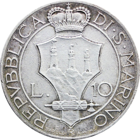 1937 San Marino 10 Lire Silver Coin