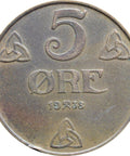 1938 5 Øre Norway Haakon VII Coin