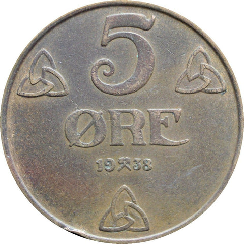 1938 5 Øre Norway Haakon VII Coin
