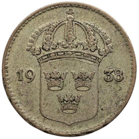 1938 G 10 Öre Sweden Coin Gustaf V Silver