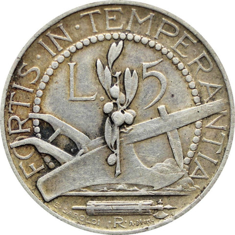 1938 San Marino 5 Lire Silver Coin