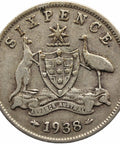 1938 Sixpence Australia Coin George VI Silver