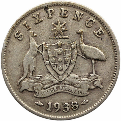 1938 Sixpence Australia Coin George VI Silver