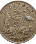 1938 Sixpence Australia Coin George VI Silver