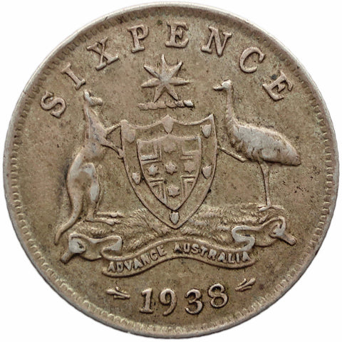 1938 Sixpence Australia Coin George VI Silver