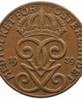 1939 2 Öre Sweden Coin Gustaf V