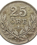 1939 G 25 Ore Sweden Coin Gustaf V Silver