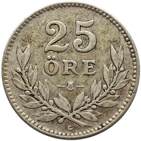1939 G 25 Ore Sweden Coin Gustaf V Silver