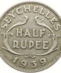 1939 Half Rupee Seychelles Coin George VI Silver