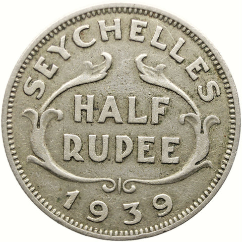 1939 Half Rupee Seychelles Coin George VI Silver