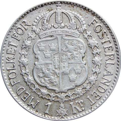 1939 One Krona Coin Gustaf V Sweden Silver Coins Europe Scandinavia Old Money Numismatic Collectible European