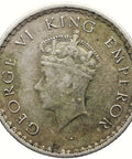 1939 Quarter Rupee British India Coin George V Silver Calcutta Mint