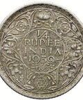 1939 Quarter Rupee British India Coin George V Silver Calcutta Mint