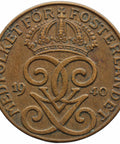 1940 2 Öre Sweden Coin Gustaf V