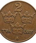 1940 2 Öre Sweden Coin Gustaf V