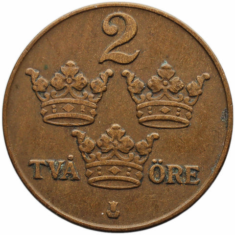 1940 2 Öre Sweden Coin Gustaf V
