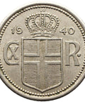 1940 25 Aurar Iceland Coin Christian X