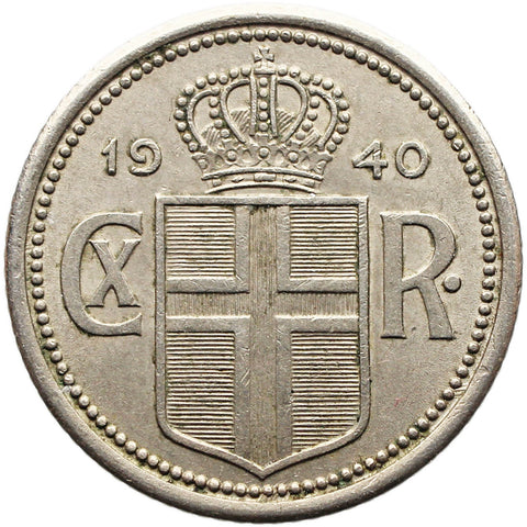 1940 25 Aurar Iceland Coin Christian X
