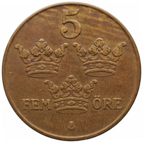 1940 5 Öre Sweden Coin Gustaf V