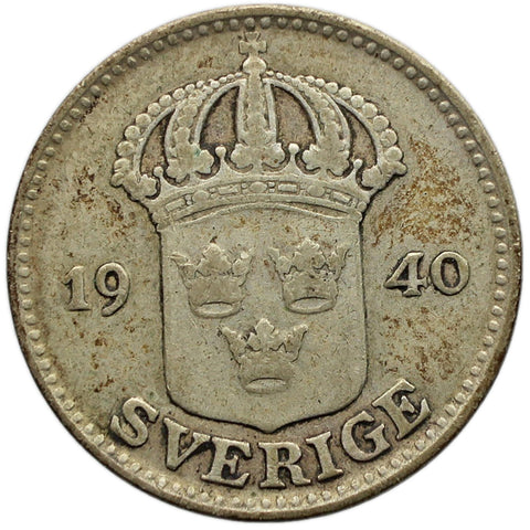 1940 G 25 Öre Sweden Coin Gustaf V Silver