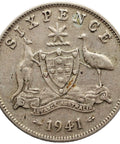 1941 Sixpence Australia Coin George VI Silver