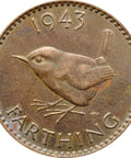 1943 1 Farthing George VI with IND IMP British Coin