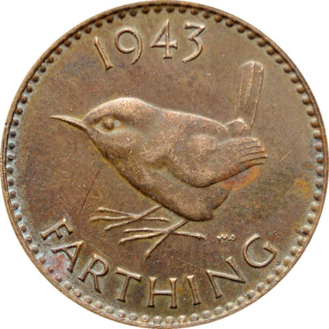 1943 1 Farthing George VI with IND IMP British Coin