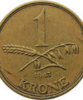 1943 1 Krone Denmark Coin Christian X