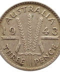 1943 3 Pence Australia Coin George VI Silver