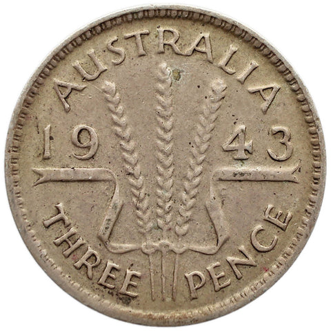 1943 3 Pence Australia Coin George VI Silver
