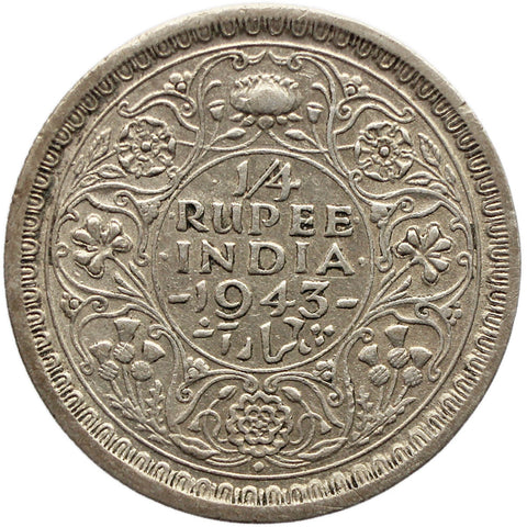 1943 Quarter Rupee British India Coin George VI Silver