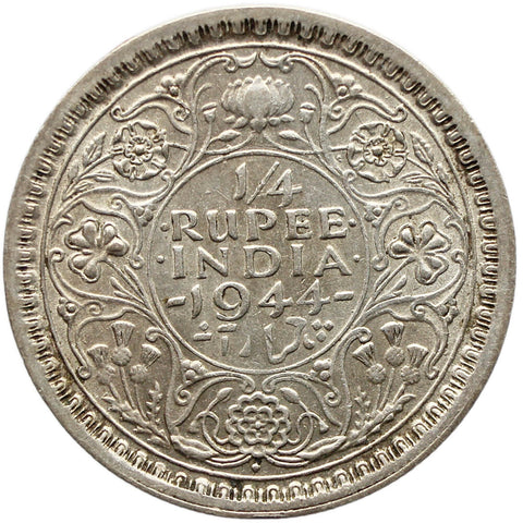 1944 Quarter Rupee British India Coin George VI Silver