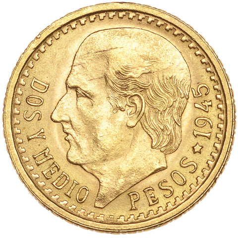 1945 2 and half Pesos Mexico Gold Coin Bust of Miguel Hidalgo y Costilla