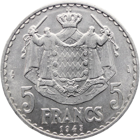 1945 5 Francs Monaco Coin Louis II