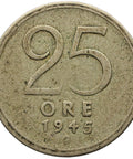 1945 G 25 Öre Sweden Coin Gustaf V Silver