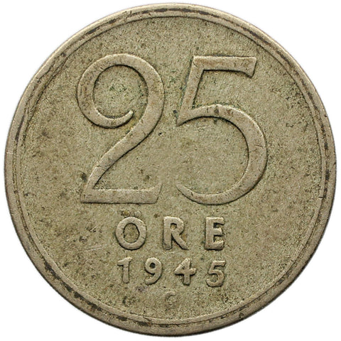 1945 G 25 Öre Sweden Coin Gustaf V Silver