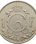 1946 1 Franc Luxembourg Coin Charlotte Large Type