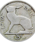 1946 Ireland 3 Pingin 1/2 Reul Coin