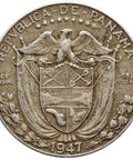1947 1/10 Balboa Panama Silver Coin Vasco Núñez de Balboa