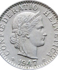 1947 Switzerland 20 Rappen Coin