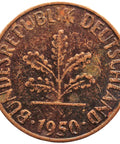 1950 One Pfennig Germany - Federal Republic Coin Karlsruhe Mint
