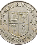 1950 One Rupee Mauritius Coin George VI