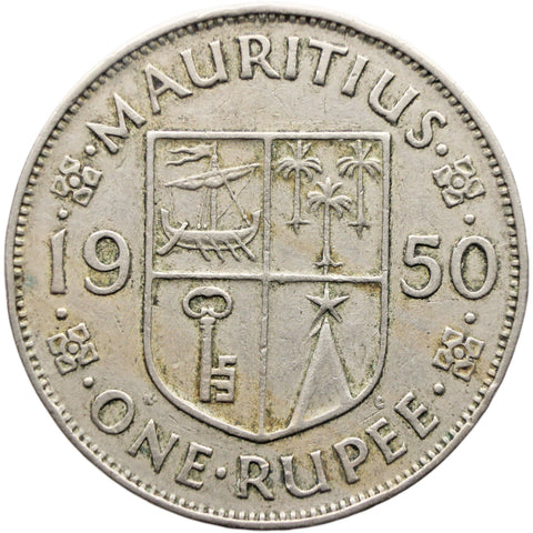 1950 One Rupee Mauritius Coin George VI