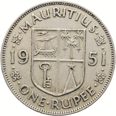 1951 One Rupee Mauritius Coin George VI